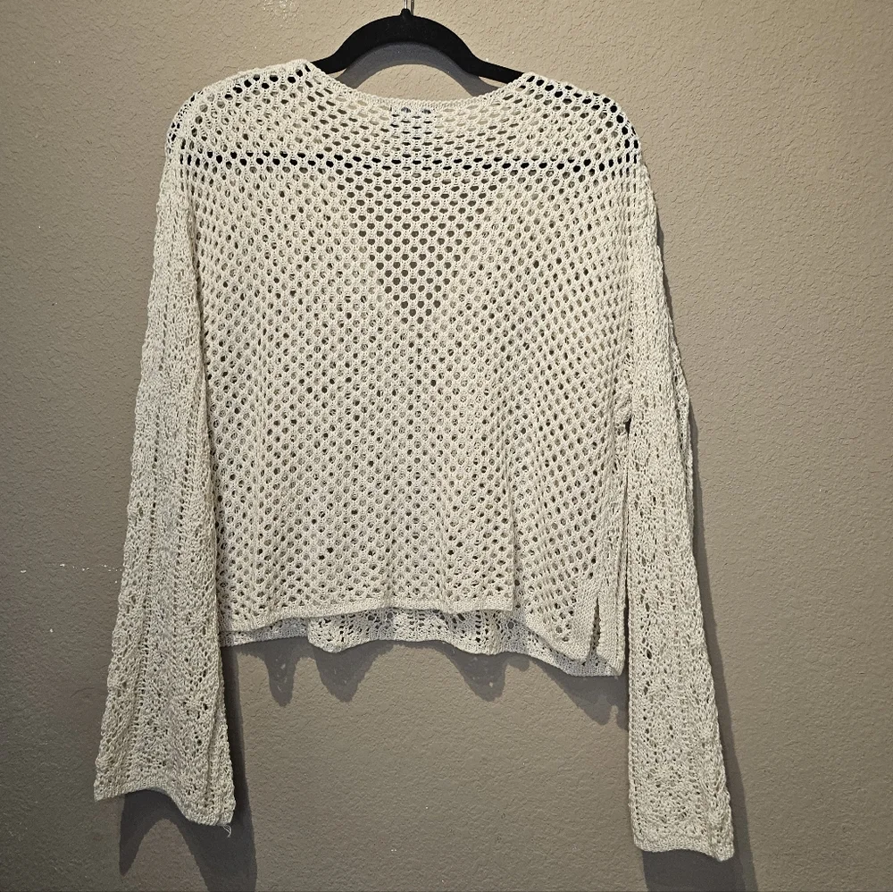 Major Label Group Crochet Open Weave Cream Long Sleeve Top Size Medium